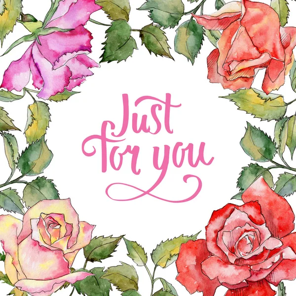 Kır çiçeği gül çiçek çerçeve suluboya tarzında.