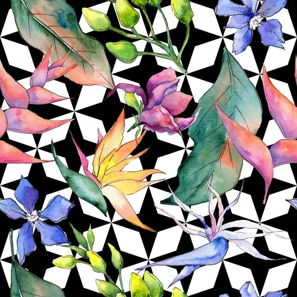 Tropikal Hawaii desen bir suluboya tarzında bırakır..