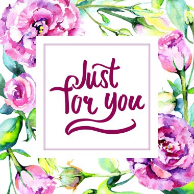 Kır çiçeği eustoma çiçek çerçeve suluboya tarzında.