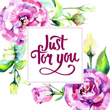 Kır çiçeği eustoma çiçek çerçeve suluboya tarzında.