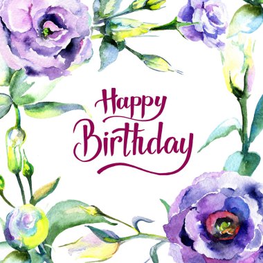 Kır çiçeği eustoma çiçek çerçeve suluboya tarzında.