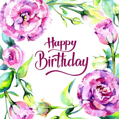 Kır çiçeği eustoma çiçek çerçeve suluboya tarzında.