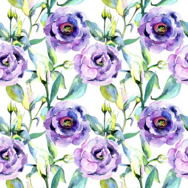 Kır çiçeği eustoma çiçek deseni suluboya tarzında.