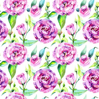 Kır çiçeği eustoma çiçek deseni suluboya tarzında.