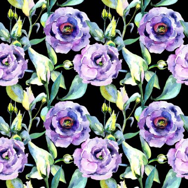 Kır çiçeği eustoma çiçek deseni suluboya tarzında.