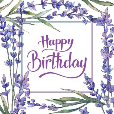 Kır çiçeği lavanta çiçek çerçeve suluboya tarzında.