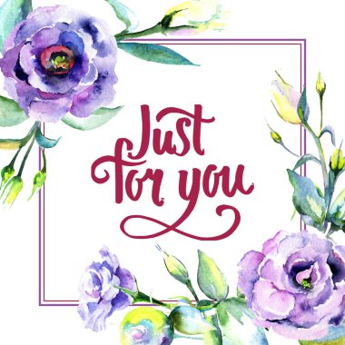 Kır çiçeği eustoma çiçek çerçeve suluboya tarzında.