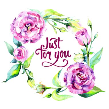 Kır çiçeği eustoma çiçek çerçeve suluboya tarzında.