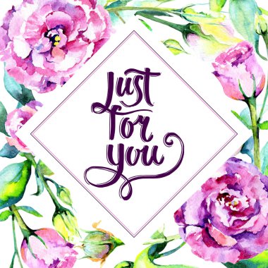 Kır çiçeği eustoma çiçek çerçeve suluboya tarzında.