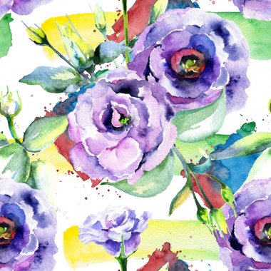 Kır çiçeği eustoma çiçek deseni suluboya tarzında.