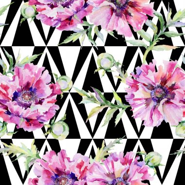 Kır çiçeği haşhaş çiçek deseni suluboya tarzında.