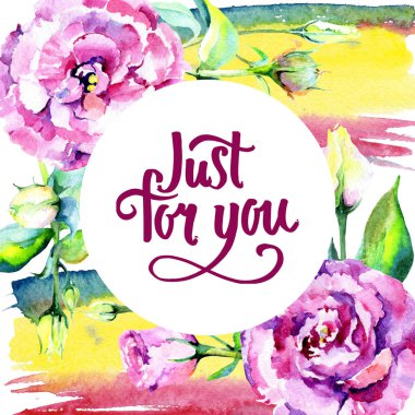 Kır çiçeği eustoma çiçek çerçeve suluboya tarzında.