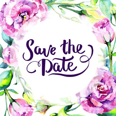 Kır çiçeği eustoma çiçek çerçeve suluboya tarzında.