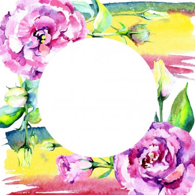 Kır çiçeği eustoma çiçek çerçeve suluboya tarzında.