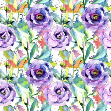 Kır çiçeği eustoma çiçek deseni suluboya tarzında.