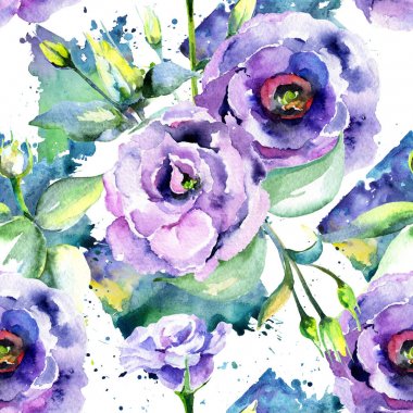 Kır çiçeği eustoma çiçek deseni suluboya tarzında.