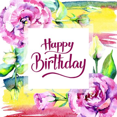 Kır çiçeği eustoma çiçek çerçeve suluboya tarzında.