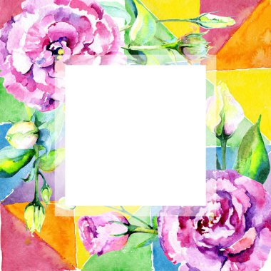 Kır çiçeği eustoma çiçek çerçeve suluboya tarzında.