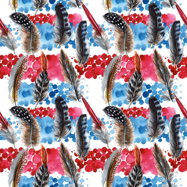 Watercolor bird feather pattern from wing.