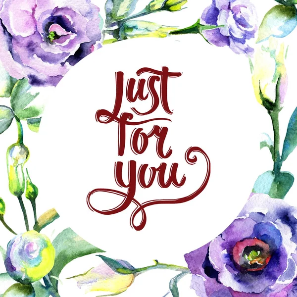 Kır çiçeği eustoma çiçek çerçeve suluboya tarzında.