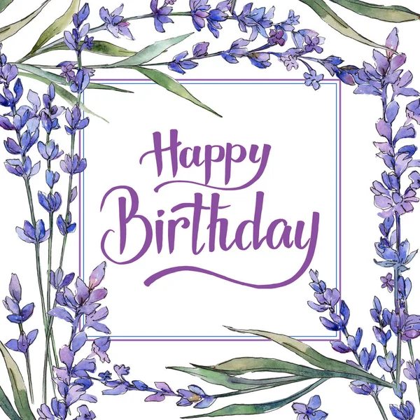 Kır çiçeği lavanta çiçek çerçeve suluboya tarzında.