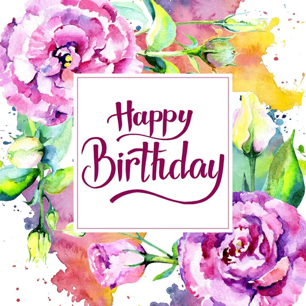 Kır çiçeği eustoma çiçek çerçeve suluboya tarzında.