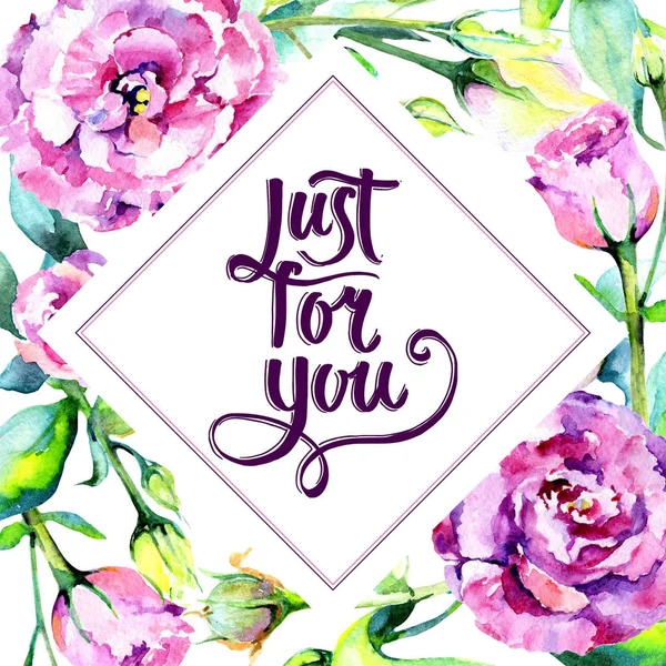 Kır çiçeği eustoma çiçek çerçeve suluboya tarzında.