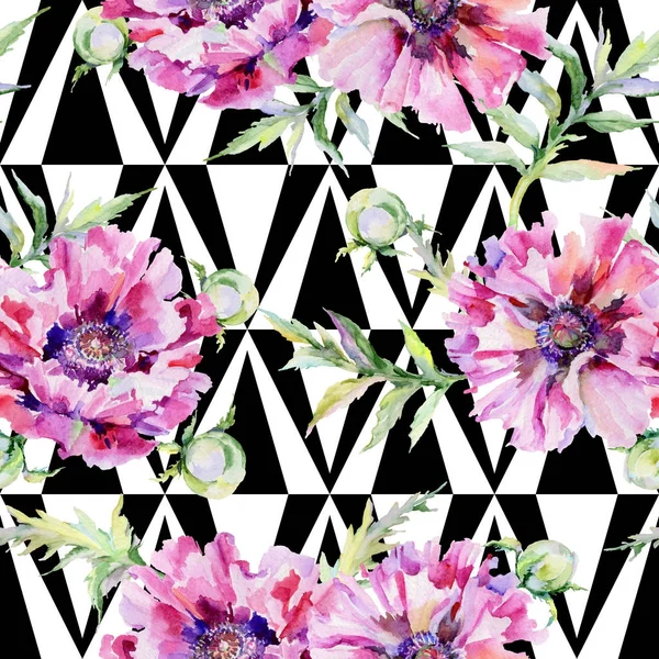 Kır çiçeği haşhaş çiçek deseni suluboya tarzında.