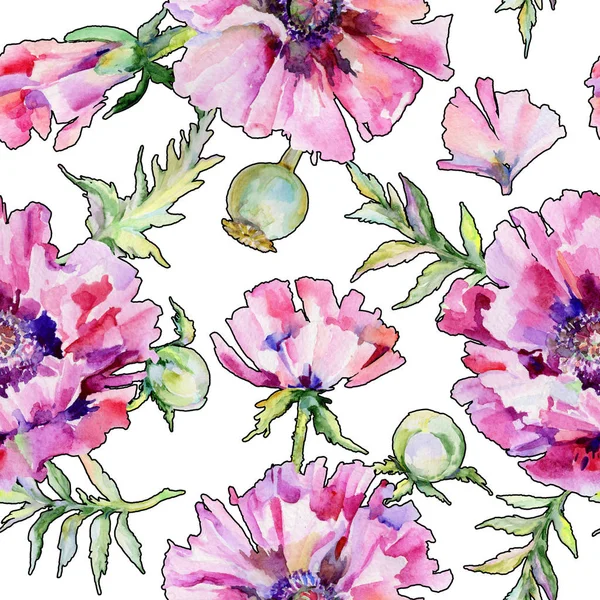 Wildflower poppy bloemenpatroon in een aquarel stijl. — Stockfoto