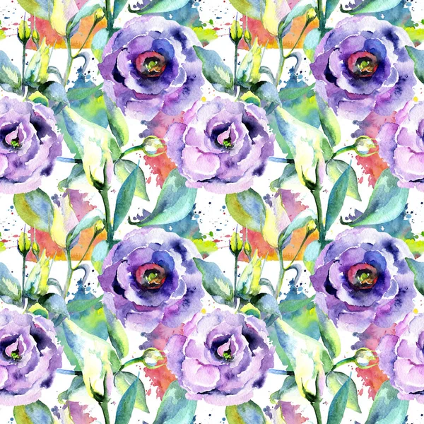 Wildblume Eustoma Blumenmuster im Aquarell-Stil. — Stockfoto