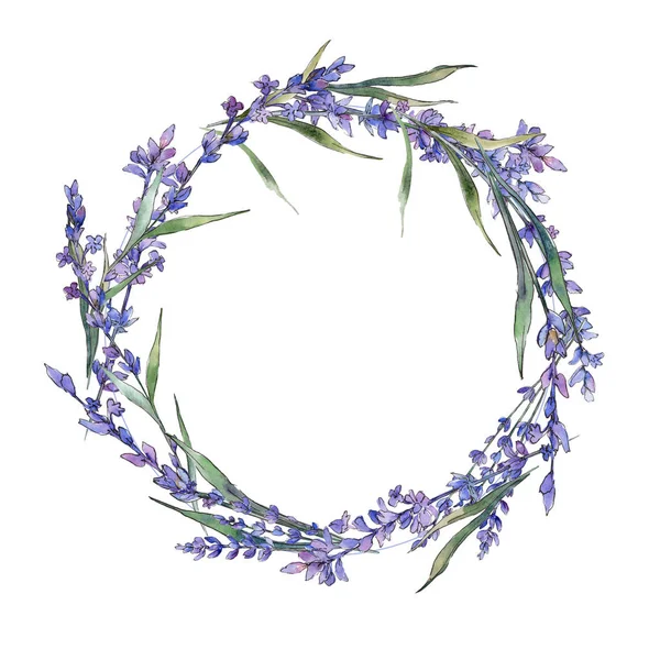 Coroa de flores de lavanda de flores silvestres em um estilo aquarela . — Fotografia de Stock