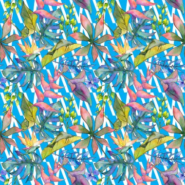 Tropikal Hawaii desen bir suluboya tarzında bırakır..