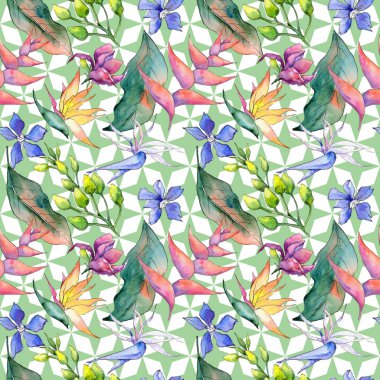 Tropikal Hawaii desen bir suluboya tarzında bırakır..