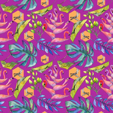 Tropikal Hawaii desen bir suluboya tarzında bırakır..