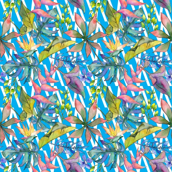 열 대의 하와이 수채화 스타일에서 패턴을 나뭇잎. — 스톡 사진