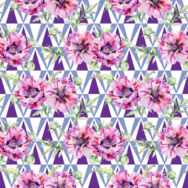 Kır çiçeği haşhaş çiçek deseni suluboya tarzında.