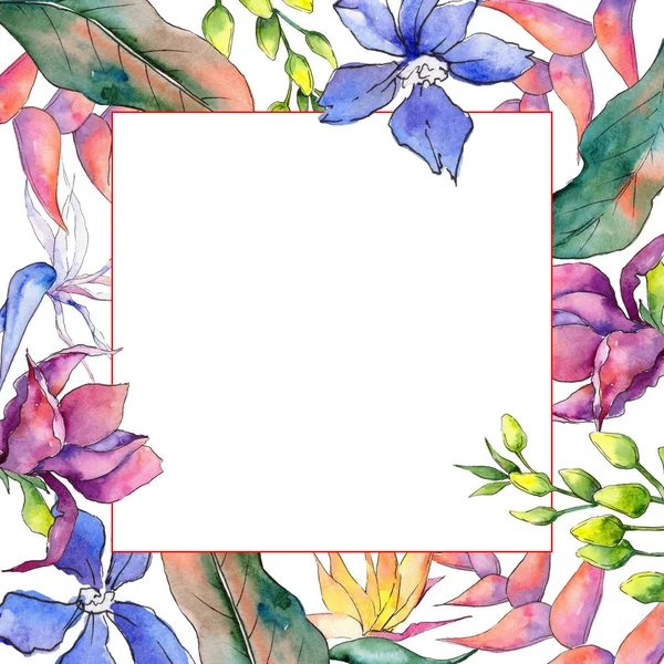 Tropical Hawaii leaves frame in a watercolor style.