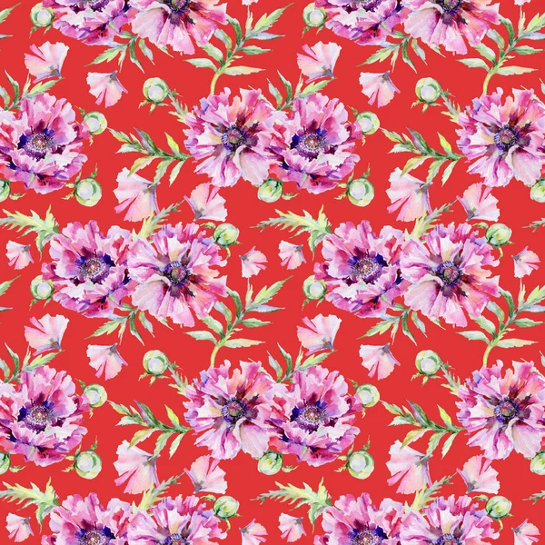 Kır çiçeği haşhaş çiçek deseni suluboya tarzında.