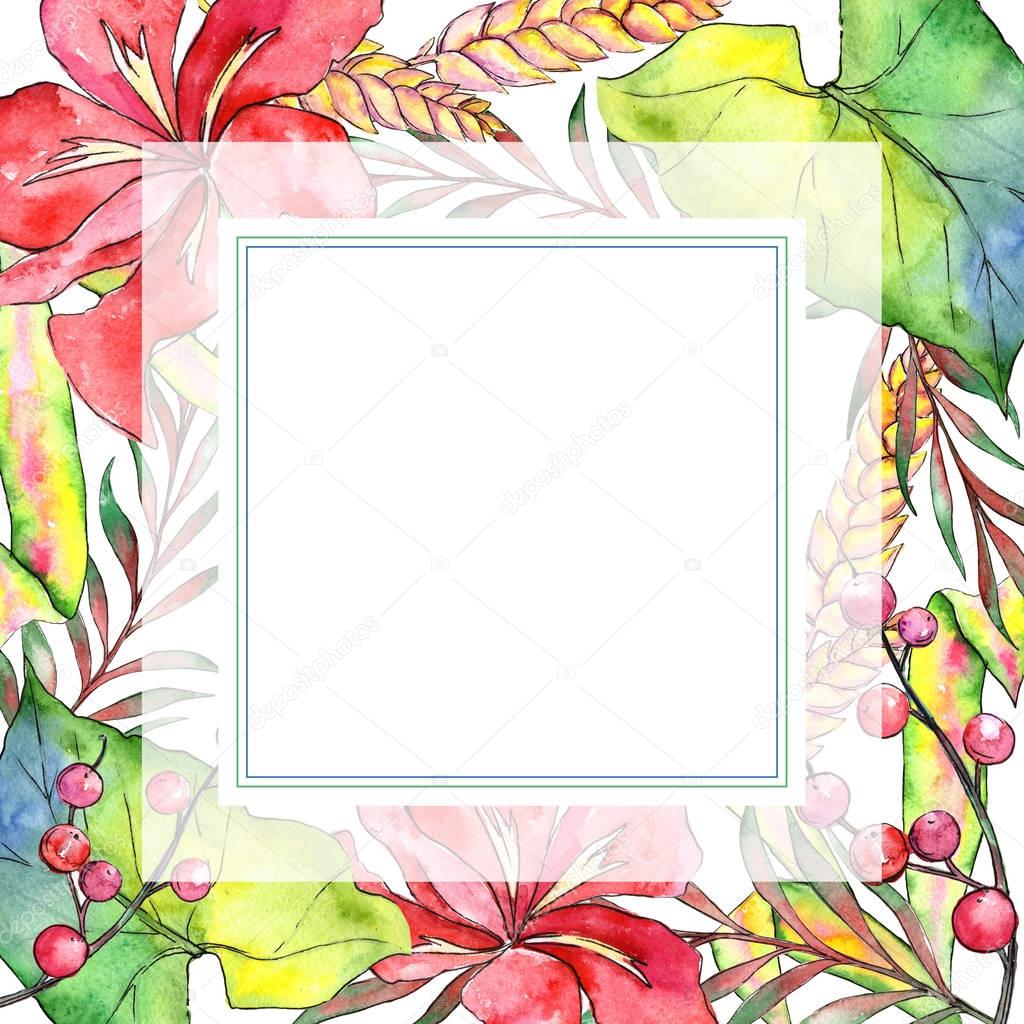 Tropical plant frame in a watercolor style.