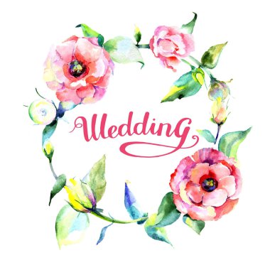 Kır çiçeği eustoma çiçek çelenk suluboya tarzında.