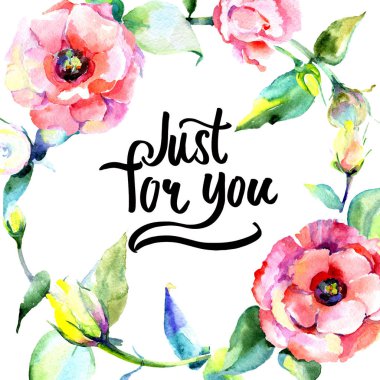 Kır çiçeği eustoma çiçek çerçeve suluboya tarzında.