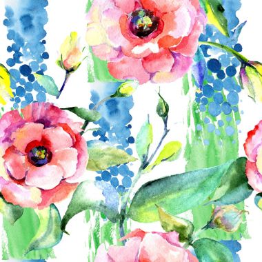 Kır çiçeği eustoma çiçek deseni suluboya tarzında.