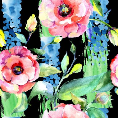 Kır çiçeği eustoma çiçek deseni suluboya tarzında.