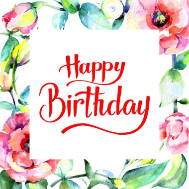 Kır çiçeği eustoma çiçek çerçeve suluboya tarzında.