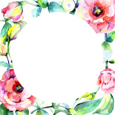 Kır çiçeği eustoma çiçek çerçeve suluboya tarzında.