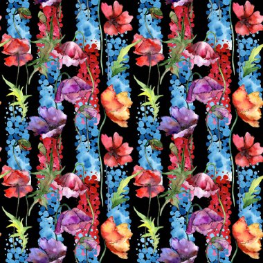 Kır çiçeği haşhaş çiçek deseni suluboya tarzında.