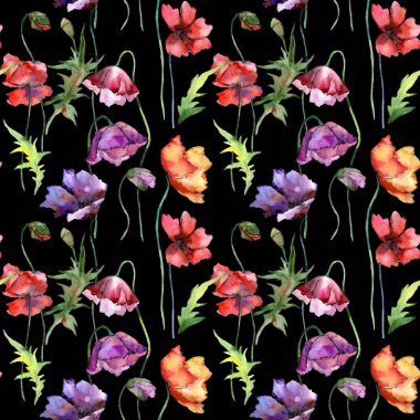 Kır çiçeği haşhaş çiçek deseni suluboya tarzında.