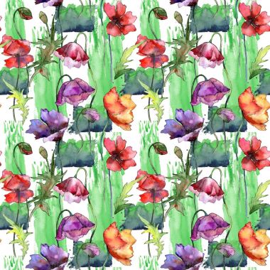 Kır çiçeği haşhaş çiçek deseni suluboya tarzında.