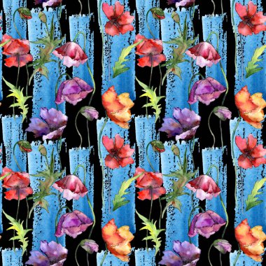 Kır çiçeği haşhaş çiçek deseni suluboya tarzında.