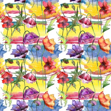 Kır çiçeği haşhaş çiçek deseni suluboya tarzında.